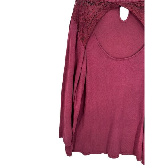 Torrid Top Size 5 Maroon Long Sleeve Lace Keyhole Pullover Mock‎ Neck Sweater - Picture 4 of 10